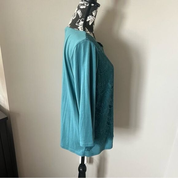 Garnet Hill Womens Green Lace Front Blouse Shirt Top Long Sleeve Medium - Picture 5 of 6
